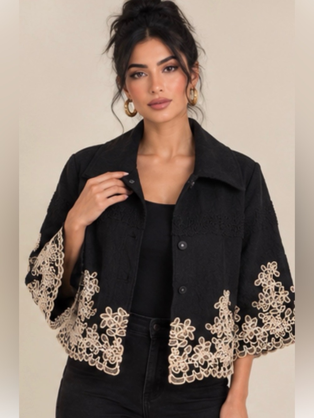 French girl vibes, old money Peter Nygard Black Jacket with White Accents